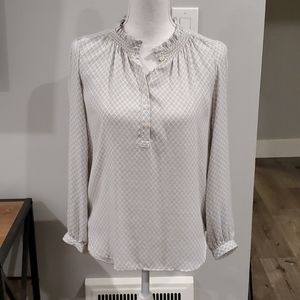 Loft gray and white long sleeve blouse